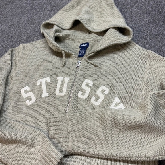 Stussy Other - VTG Stussy Wool Blend Chunky Knit Full Zip Hoodie Sweater Mens L Baggy Y2K Skate